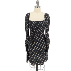 Maje Floral Smock Square Neck Dress Black Size 36/2/4 bohemian cottagecore